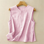 Buddha Stones Summer Casual Minimalist Button-Up Solid Tank Top Women's Sleeveless Shirts