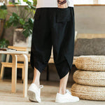 Buddha Stones Summer Casual Vintage Drawstring Crane Print Capri Pants Men's Harem Pants With Pocket