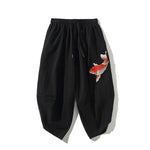 Buddha Stones Summer Tang Style Drawstring Koi Fish Capri Pants Men's Harem Pants With Pocket