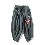Buddha Stones Summer Tang Style Drawstring Koi Fish Capri Pants Men's Harem Pants With Pocket
