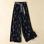 Buddha Stones Summer Casual Vintage Drawstring Floral Ankle Pants Women's Wide Leg Pants With Pocket