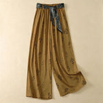Buddha Stones Summer Casual Vintage Drawstring Floral Ankle Pants Women's Wide Leg Pants With Pocket