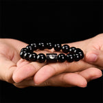 Buddha Stones Ebony Wood Yin Yang Balance Inlaid Barrel Bead Bracelet