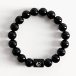 Buddha Stones Ebony Wood Yin Yang Balance Inlaid Barrel Bead Bracelet