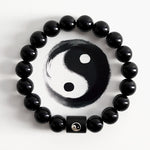 Buddha Stones Ebony Wood Yin Yang Balance Inlaid Barrel Bead Bracelet