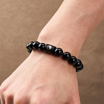 Buddha Stones Ebony Wood Yin Yang Balance Inlaid Barrel Bead Bracelet