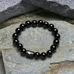 Buddha Stones Ebony Wood Yin Yang Balance Inlaid Barrel Bead Bracelet