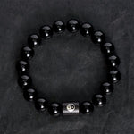 Buddha Stones Ebony Wood Yin Yang Balance Inlaid Barrel Bead Bracelet