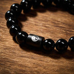 Buddha Stones Ebony Wood Yin Yang Balance Inlaid Barrel Bead Bracelet