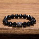 Buddha Stones Ebony Wood Yin Yang Balance Inlaid Barrel Bead Bracelet