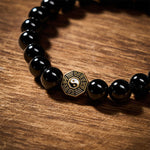Buddha Stones Black Onyx Bagua Balance Charm Beaded Bracelet