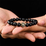 Buddha Stones Black Onyx Bagua Balance Charm Beaded Bracelet