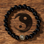 Buddha Stones Black Onyx Bagua Balance Charm Beaded Bracelet