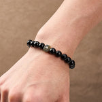 Buddha Stones Black Onyx Bagua Balance Charm Beaded Bracelet