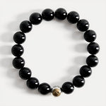 Buddha Stones Black Obsidian Yin Yang Balance Vintage Round Beaded Bracelet