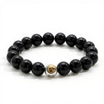 Buddha Stones Black Obsidian Yin Yang Balance Vintage Round Beaded Bracelet