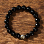 Buddha Stones Black Obsidian Yin Yang Balance Vintage Round Beaded Bracelet