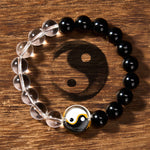 Buddha Stones Liuli Glass Bead Yin Yang Balance Double Sided Round Bead Bracelet