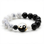 Buddha Stones Liuli Glass Flat Bead Yin Yang Balance Round Bead Bracelet
