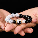 Buddha Stones Liuli Glass Flat Bead Yin Yang Balance Round Bead Bracelet
