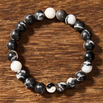 Buddha Stones Orca Agate Yin Yang Harmony Round Bead Bracelet