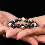 Buddha Stones Orca Agate Yin Yang Harmony Round Bead Bracelet