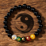 Buddha Stones Black Onyx Yin Yang Purity Hand-Polished Round Bead Bracelet