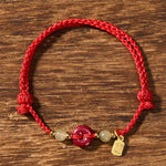 Buddha Stones Cinnabar Peace Buckle Fu Character Protection Red String Pendant Bracelet