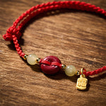Buddha Stones Cinnabar Peace Buckle Fu Character Protection Red String Pendant Bracelet