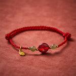 Buddha Stones Cinnabar Peace Buckle Fu Character Protection Red String Pendant Bracelet