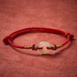 Buddha Stones Hetian Jade Peace Buckle Protection Red String Bracelet
