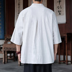 Buddha Stones Spring Summer Tang Style Minimalist Pankou Solid Men's Elbow-Length Shirts