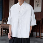 Buddha Stones Spring Summer Tang Style Minimalist Pankou Solid Men's Elbow-Length Shirts