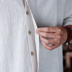 Buddha Stones Spring Summer Tang Style Minimalist Pankou Solid Men's Elbow-Length Shirts