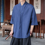 Buddha Stones Spring Summer Tang Style Minimalist Pankou Solid Men's Elbow-Length Shirts