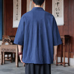 Buddha Stones Spring Summer Tang Style Minimalist Pankou Solid Men's Elbow-Length Shirts