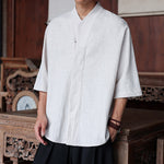Buddha Stones Spring Summer Tang Style Minimalist Pankou Solid Men's Elbow-Length Shirts
