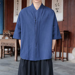 Buddha Stones Spring Summer Tang Style Minimalist Pankou Solid Men's Elbow-Length Shirts