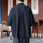 Buddha Stones Spring Summer Tang Style Minimalist Pankou Solid Men's Elbow-Length Shirts