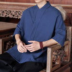 Buddha Stones Spring Summer Tang Style Minimalist Pankou Solid Men's Elbow-Length Shirts