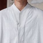 Buddha Stones Spring Summer Tang Style Minimalist Pankou Solid Men's Elbow-Length Shirts