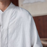 Buddha Stones Spring Summer Tang Style Minimalist Pankou Solid Men's Elbow-Length Shirts