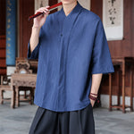 Buddha Stones Spring Summer Tang Style Minimalist Pankou Solid Men's Elbow-Length Shirts