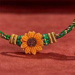 Buddha Stones Hand-Woven Colorful Green Yellow String Sunflower Hope Bracelet