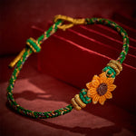 Buddha Stones Hand-Woven Colorful Green Yellow String Sunflower Hope Bracelet