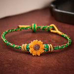 Buddha Stones Hand-Woven Colorful Green Yellow String Sunflower Hope Bracelet
