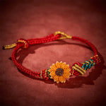 Buddha Stones Hand-Woven Red String Peach Blossom Sunflower Luck Bracelet