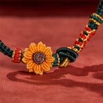 Buddha Stones Hand-Woven Red String Peach Blossom Sunflower Luck Bracelet