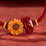 Buddha Stones Hand-Woven Red String Sunflower Luck Bracelet