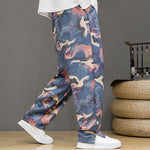 Buddha Stones Spring Summer Casual Drawstring Crane Print Ankle Pants Men's Harem Pants With Pockets